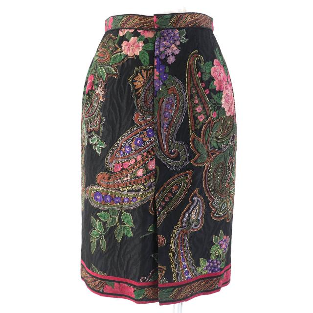 極美△LEONARD FASHION レオナール ファッション シルク ウール ペイズリー 花柄 ノーカラージャケット タイトスカート セットアップ 9AR_7