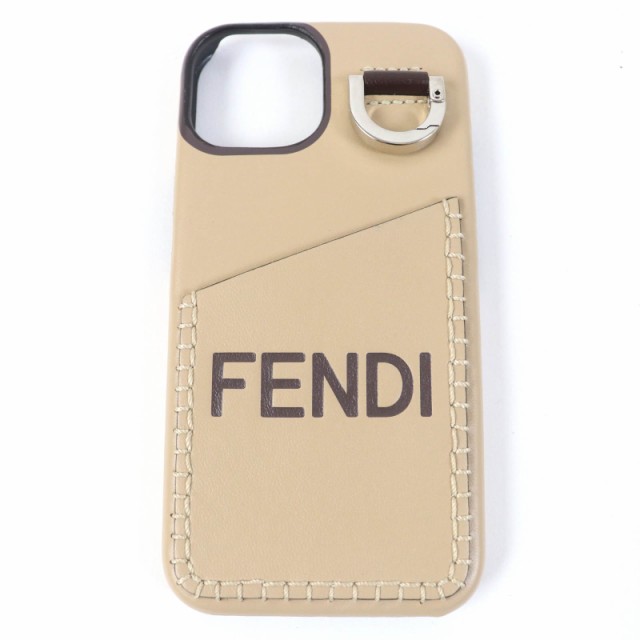 美品☆FENDI フェンディ 7AS183 ナッパレザー ロゴ入り iPhoneケース ベージュ iPhone14 箱付き イタリア製 レディース