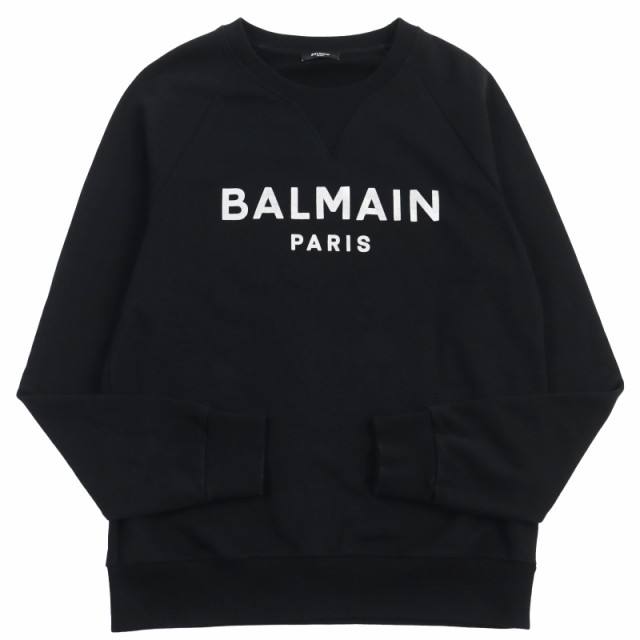 【ドンドン見直し】美品●BALMAIN バルマン JQ005B122 フロントロゴ クルーネック 前V トレーナー スウェット ブラック XL メンズ