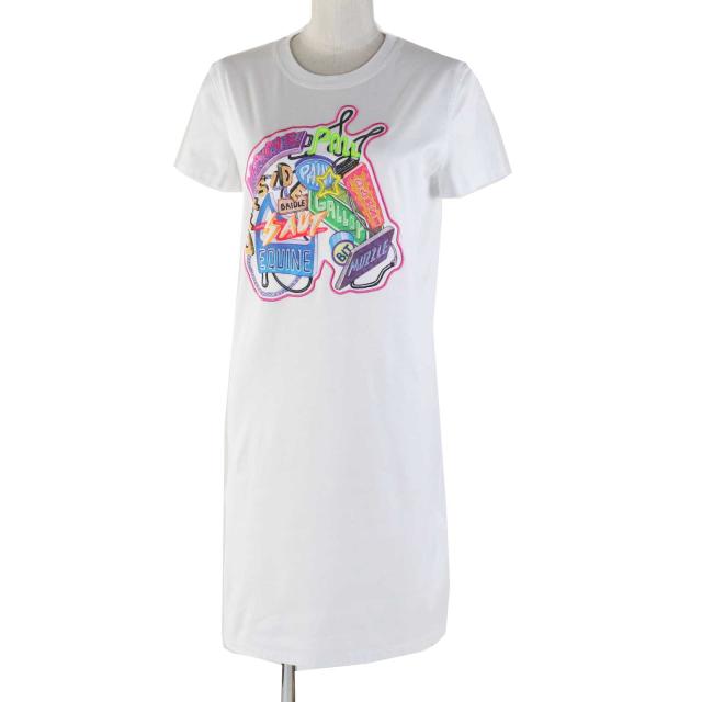 未使用品◎HERMES エルメス 23SS 3E4507DH コットン100％ 半袖 Tシャツワンピース ホワイト マルチ 38 フランス製 正規品 レディースの通販は 55,000円