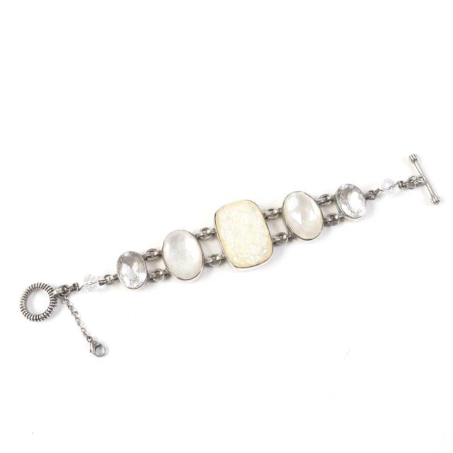 美品☆STEPHENDWECK スティーブンデュエック マザーオブパールクォーツ フローラルトグルクラスプ ブレスレット SV925 重量69.4g_6