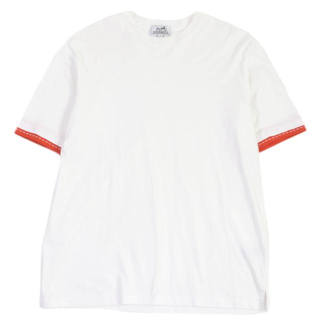 極美品□HERMES エルメス 22SS コットン100% サドルステッチ クルーネック 半袖Ｔシャツ カットソー ホワイト S イタリア製 正規品の通販は