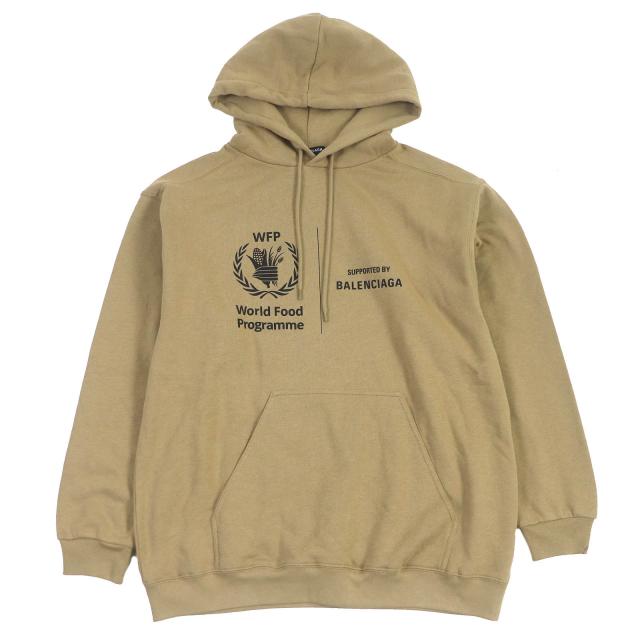 未使用品□BALENCIAGA バレンシアガ 22SS 600583 コットン WFP ロゴプリント プルオーバー パーカー ベージュ XS イタリア製 正規品