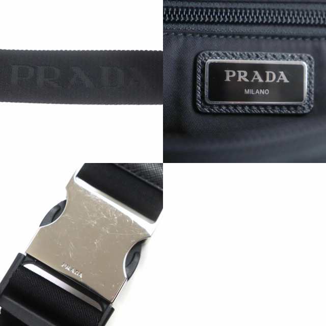 美品▼PRADA プラダ 2VL977 トライアングルロゴ ナイロン サフィアーノレザー ベルトバッグ ボディバッグ ブラック シルバー金具 メンズ