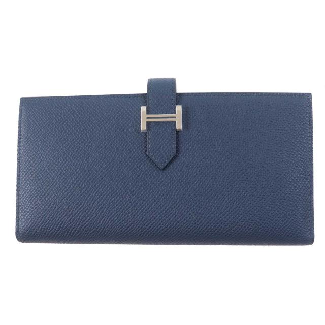 未使用品◎HERMES エルメス ベアンスフレ ヴェルソ ブルードプリュス／ヴェールフィズ シルバー金具 ヴォーエプソン 長財布 W刻印 箱付き
