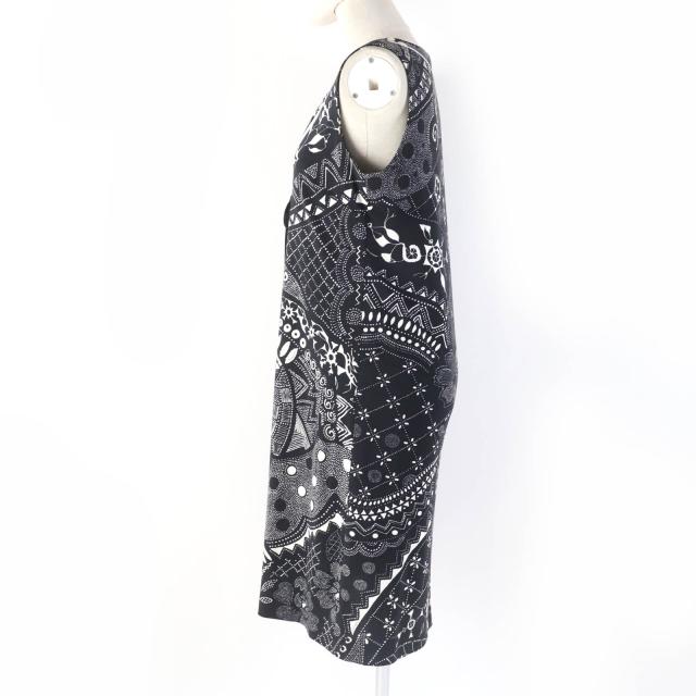 極美品☆LEONARD FASHION レオナール ファッション 0330802 コットン100％ 総柄 ノースリーブ ワンピース ブラック 40 正規品 レディース_1