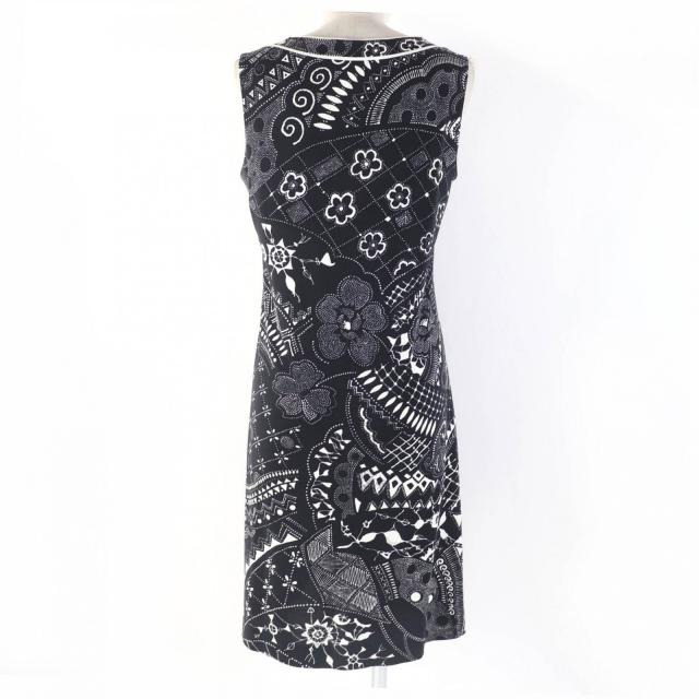 極美品☆LEONARD FASHION レオナール ファッション 0330802 コットン100％ 総柄 ノースリーブ ワンピース ブラック 40 正規品 レディース_2