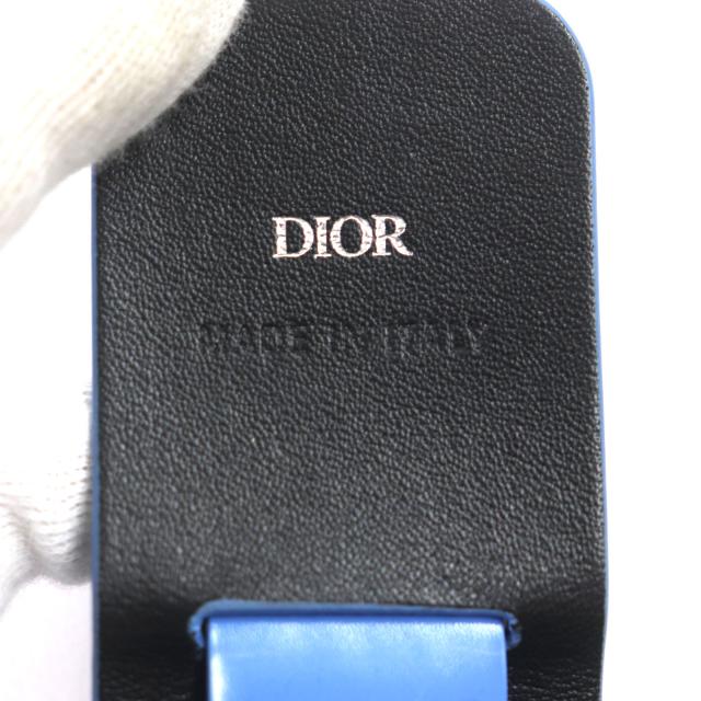 美品▼DIOR ディオール オム レザー ロゴ金具付き イヤホンケース AirPods ライトブルー シルバー 保存袋付き イタリア製 メンズ_5