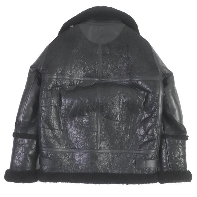 極美品□BALENCIAGA バレンシアガ 436548 Bombardier Shearling Jacket 羊革 襟元ロゴ ムートン フライトジャケット ブラック 36 正規品