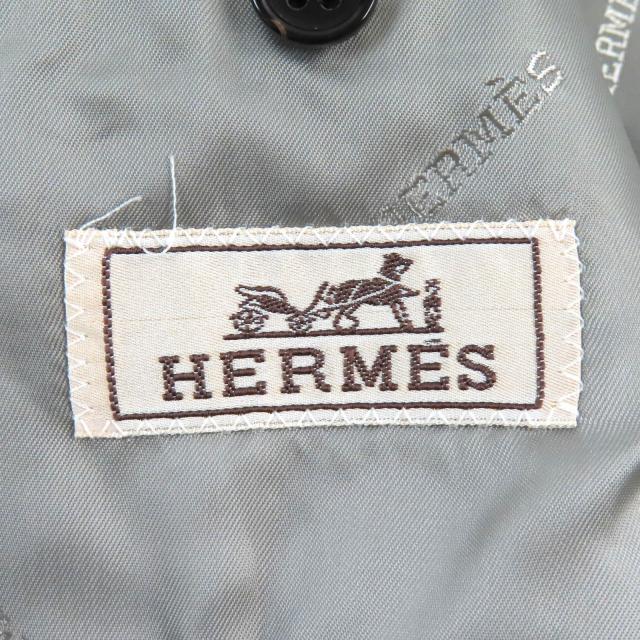 美品△HERMES エルメス 2018年製 ウール100％ 裏地ロゴ総柄 中綿入り シングル テーラードジャケット グレー 46 伊製 正規品 メンズ_7