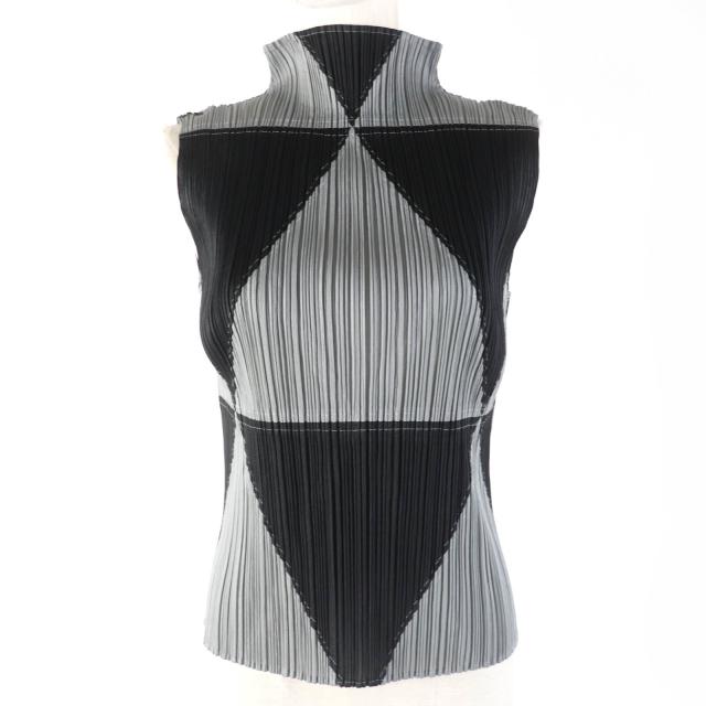 美品☆PLEATS PLEASE プリーツプリーズ イッセイミヤケ PP93-JK644 ボトルネック ノースリーブ カットソー グレー系 3 正規品 レディースの通販は