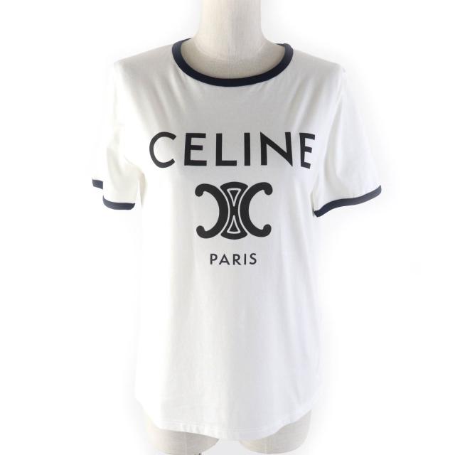 極美品★CELINE セリーヌ 2X872671Q CELINE PARIS Tシャツ コットンジャージー トリオンフロゴプリント クルーネック 半袖 S 正規品の通販は 35,750円