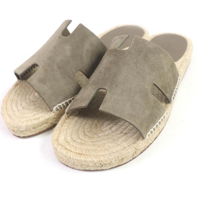 未使用品□HERMES エルメス H231001ZH1J390 アンティグア エトゥープ シェーブル・ヴェロア エスパドリーユ サンダル 39 定価92400円の通販は 45,540円