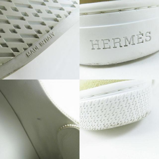 極美品◎HERMES エルメス 222189Z DEEP ディープ コーデュロイ スウェードレザー スニーカー ベージュ ホワイト 38.5 伊製 レディース_9