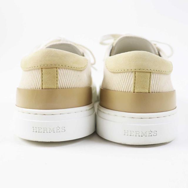 極美品◎HERMES エルメス 222189Z DEEP ディープ コーデュロイ スウェードレザー スニーカー ベージュ ホワイト 38.5 伊製 レディース_1