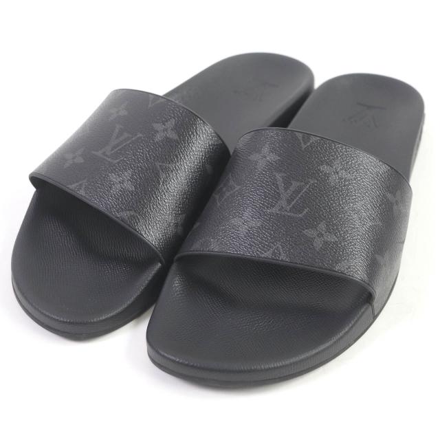 美品□LOUIS VUITTON ルイヴィトン 2018年製 LV ウォーターフロント・ライン モノグラム レザー シャワーサンダル ブラック 9 イタリア製の通販は