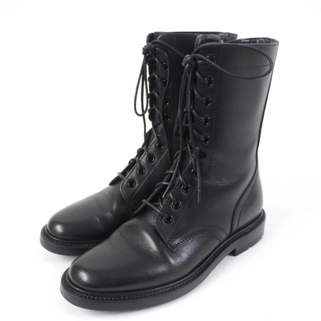 美品☆CELINE セリーヌ RA01 サイドZIP レースアップ レザー ショートブーツ ブラック 36 箱・保存袋付き イタリア製 レディースの通販は 30,745円