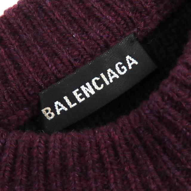 極美△BALENCIAGA バレンシアガ 534493 ALL OVER LOGO ウール ラウンドネック ロングスリーブ ニット セーター ボルドー M 正規品 メンズ_3