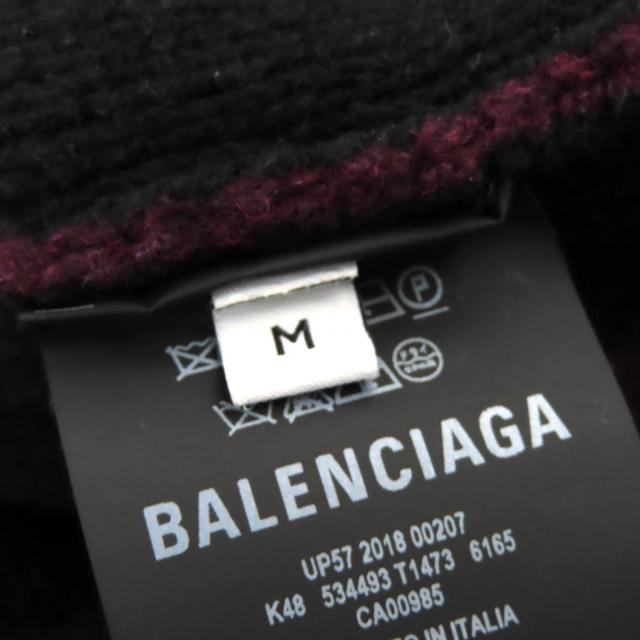 極美△BALENCIAGA バレンシアガ 534493 ALL OVER LOGO ウール ラウンドネック ロングスリーブ ニット セーター ボルドー M 正規品 メンズ_4