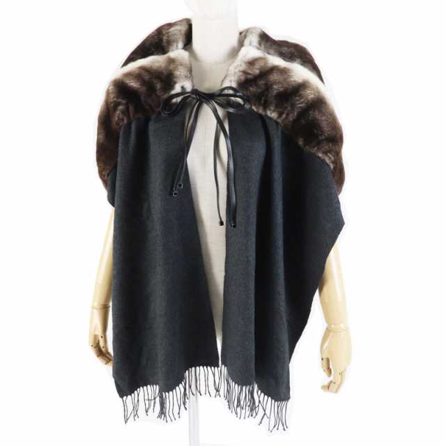 極美品◎FENDI フェンディ FVG480 オリラグ ラムレザー キャンディーストール／ マフラー ブラウン グレー イタリア製 正規品 レディースの通販は