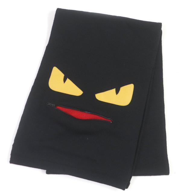 美品□FENDI フェンディ FXS124 ウール ラムレザー モンスター バッグバグズ　バグズアイ　ジップデザイン マフラー 180×30cm　正規品の通販は 18,700円