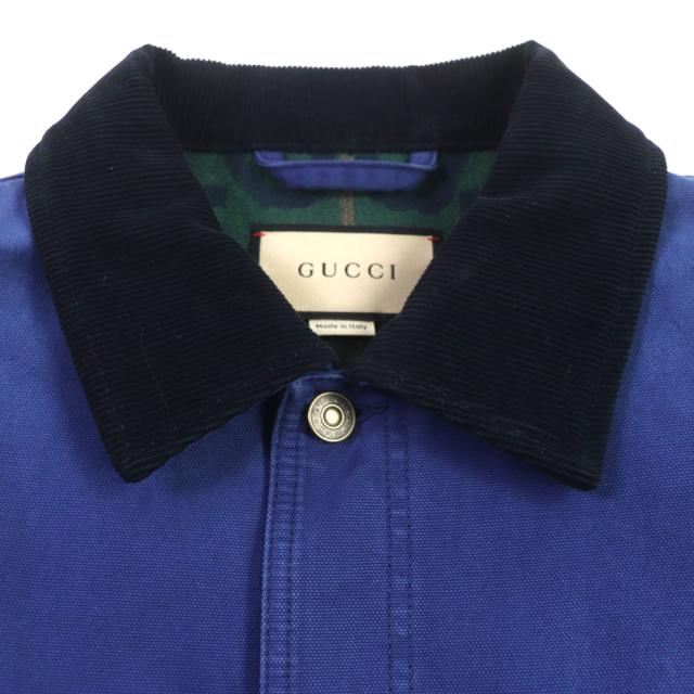 未使用品▼GUCCI グッチ 2022年製 709636 XDB39 襟コーデュロイ 裏GG・チェック柄 中綿入り ブルゾン ジャケット 48 正規品 メンズ_1