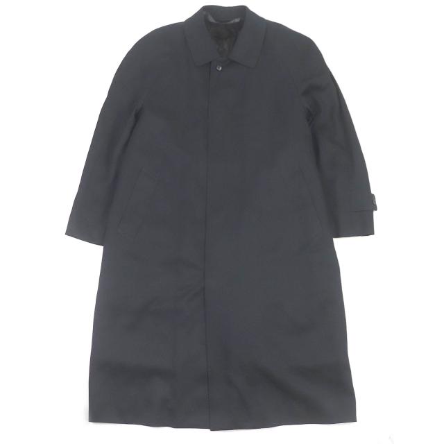 美品□Dupont デュポン シルク100％ リスファーライナー付き フライフロント ステンカラーコート ダークネイビー系 L48 日本製 メンズ