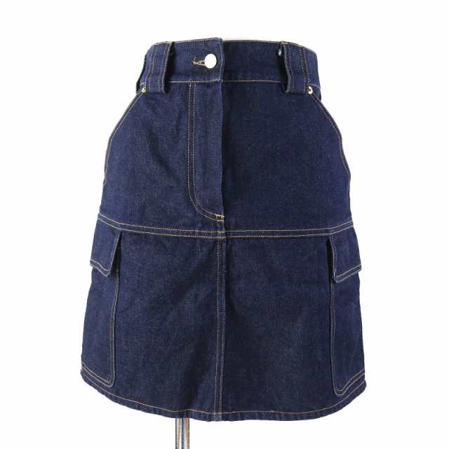 極美品△LOUIS VUITTON ルイヴィトン コットン100％ ロゴワッペン ステッチデザイン デニム ミニスカート インディゴブルー 36 正規品の通販は