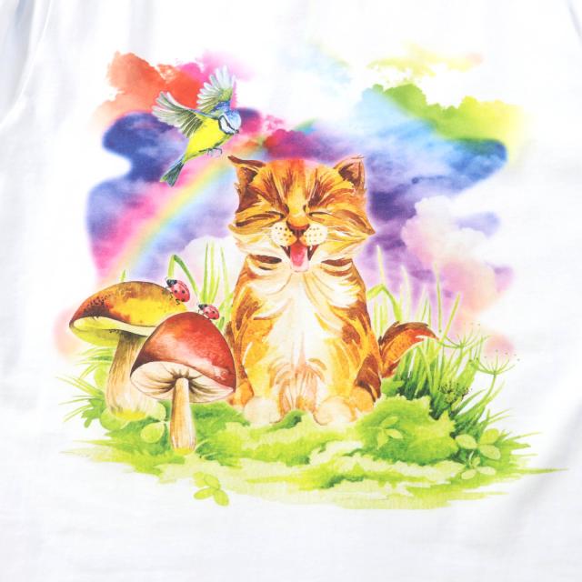 未使用品★MSGM エムエスジーエム 21年製 コットン100％ レインボー キャットプリント クルーネック 半袖Ｔシャツ ホワイト XXS 正規品_4