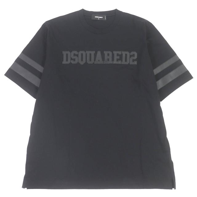 極美品□DSQUARED2 ディースクエアード 24SS S74GD1256 ロゴフェイクレザーパッチ オーバーサイズ 半袖Ｔシャツ M イタリア製 正規品