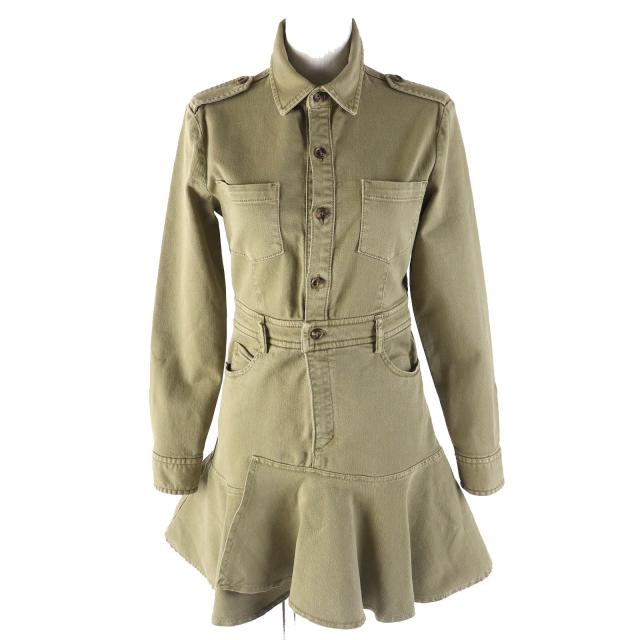 美品△RED VALENTINO レッドヴァレンティノ コットン エポレット付き デニム シャツ ワンピース ミニ丈 カーキベージュ系 38 正規品の通販は 18,700円