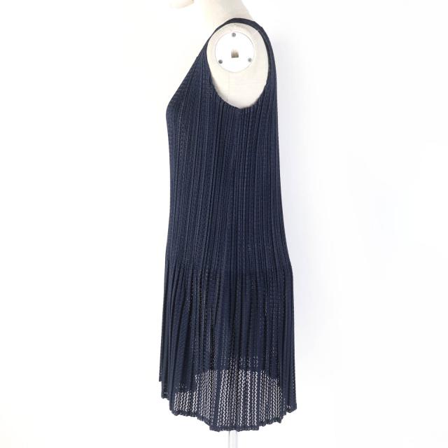 極美品☆PLEATS PLEASE プリーツプリーズ PP11-JT685 ノースリーブ メッシュフレア チュニック ワンピース ダークネイビー 3 正規品_1