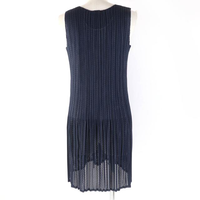 極美品☆PLEATS PLEASE プリーツプリーズ PP11-JT685 ノースリーブ メッシュフレア チュニック ワンピース ダークネイビー 3 正規品_2
