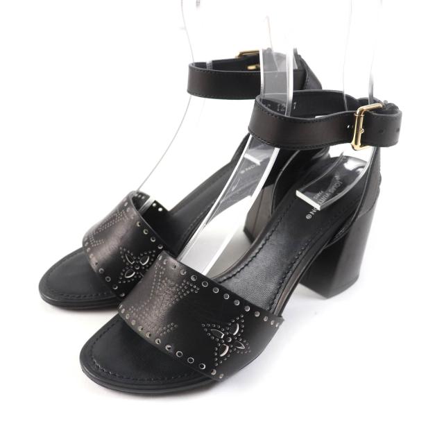 美品★ルイヴィトン 21年製 ホライゾンライン モノグラムマヒナ アンクルベルト付 チャンキーヒール レザー サンダル 37 保存袋付 伊製