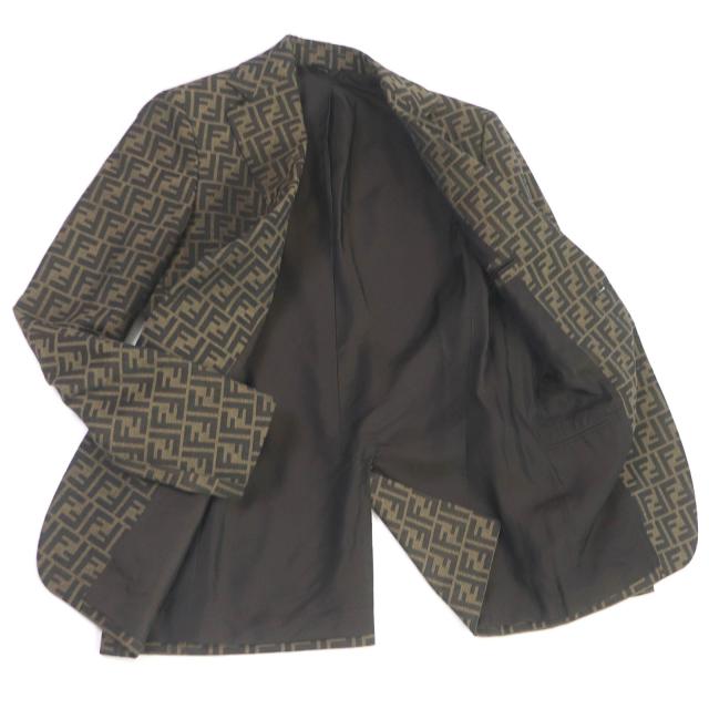 美品□FENDI フェンディ FJ0498/FB0767 FFロゴ ズッカ 総柄 シングルスーツ 上下セットアップ ブラウン 44 イタリア製 正規品 メンズ