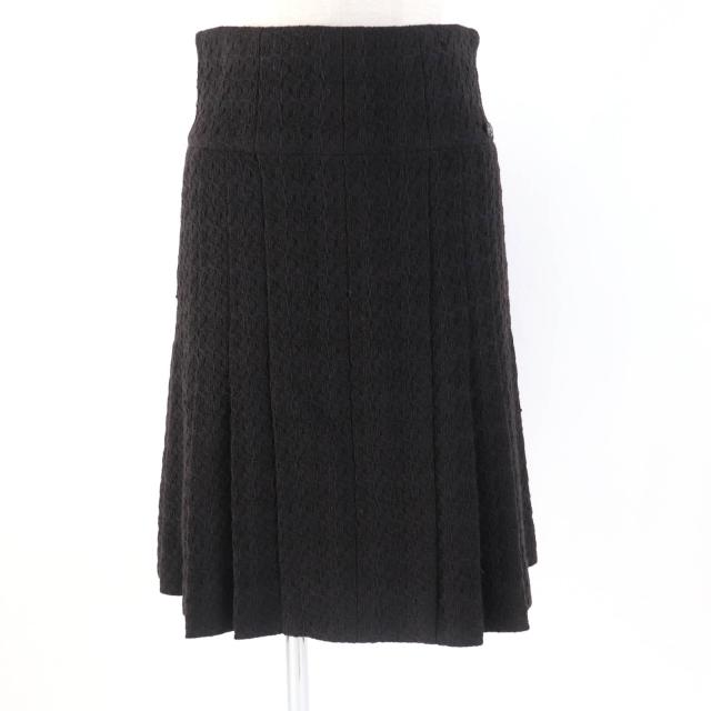 美品☆CHANEL シャネル P59552V37250 ウール100％ ココマーク プリーツ ツイード フレアスカート ダークブラウン 38 正規品 レディースの通販は 26,136円