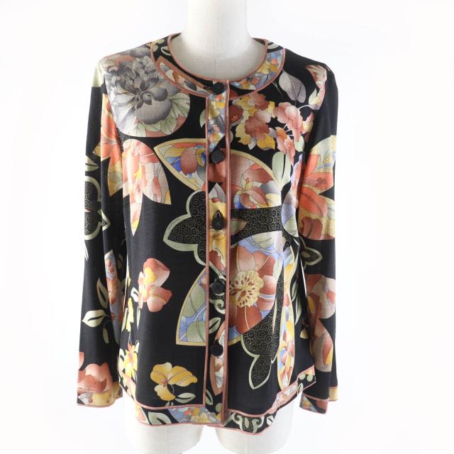 レオナール　長袖カーディガン　ブラック系　花柄　上品　エレガント LEONARD 花柄 長袖カーディガン LEONARD レオナール 花柄 長袖