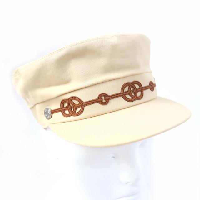 美品☆HERMES エルメス カーブル・クリケティス レザー切替 セリエ金具 キャスケット ベージュ 56 フランス製 正規品 レディース
