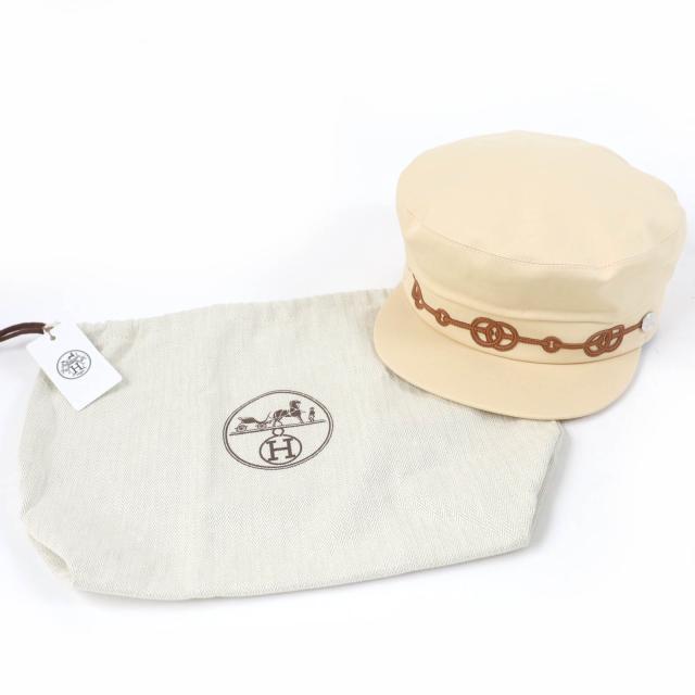 美品☆HERMES エルメス カーブル・クリケティス レザー切替 セリエ金具 キャスケット ベージュ 56 フランス製 正規品 レディース_1