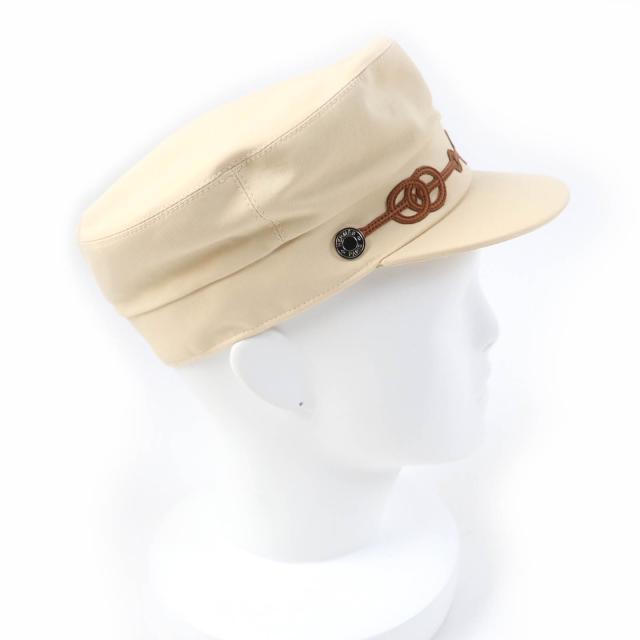 美品☆HERMES エルメス カーブル・クリケティス レザー切替 セリエ金具 キャスケット ベージュ 56 フランス製 正規品 レディース_5