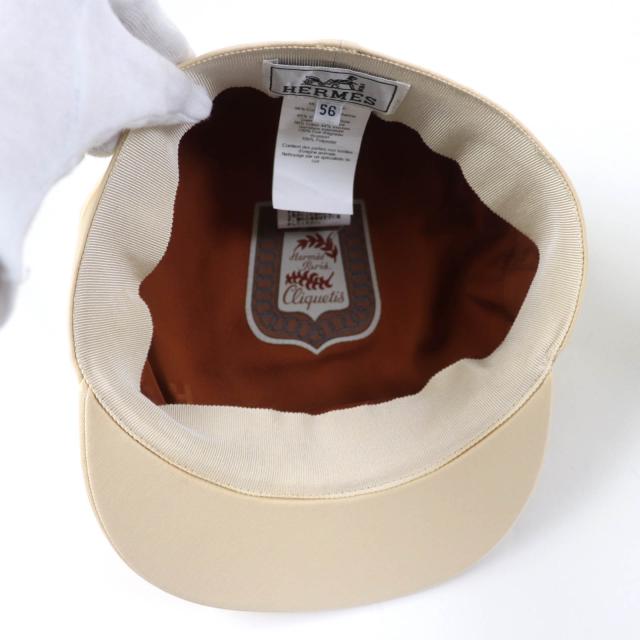 美品☆HERMES エルメス カーブル・クリケティス レザー切替 セリエ金具 キャスケット ベージュ 56 フランス製 正規品 レディース_6