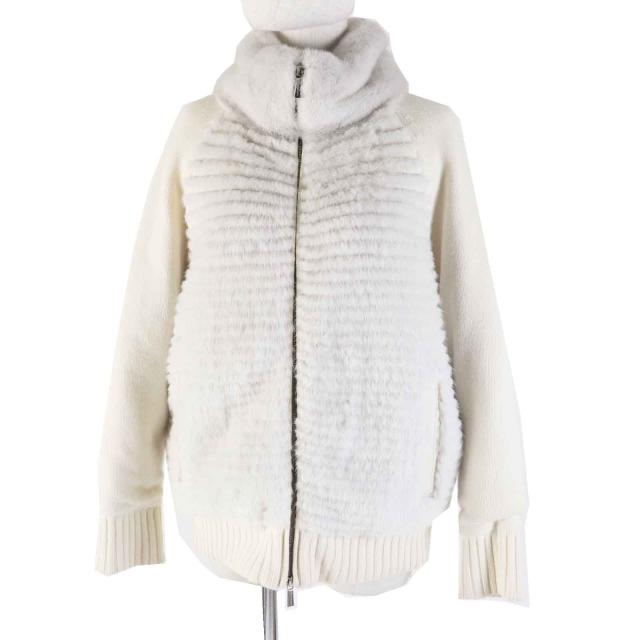 極美品◎MOORER ムーレー FRESNO-VIS ミンクファー使い ニットダウンジャケット アイボリー ライトグレー 40 伊製 正規品 レディースの通販は 75,625円