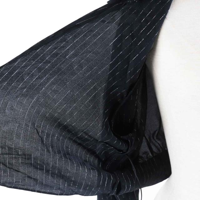 美品◎CHANEL シャネル 23P P74411 シルク ココマーク総柄・ストライプ柄 カシュクール 長袖シャツ ブラック シルバー 40 仏製 レディース_4