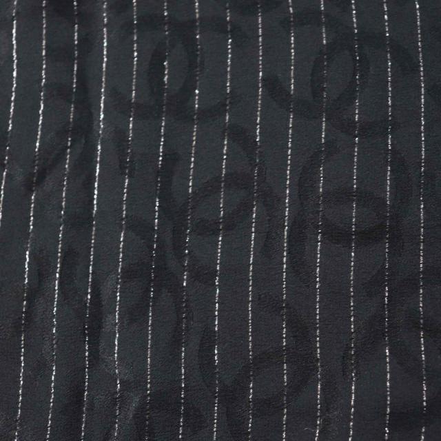 美品◎CHANEL シャネル 23P P74411 シルク ココマーク総柄・ストライプ柄 カシュクール 長袖シャツ ブラック シルバー 40 仏製 レディース_6