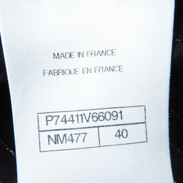 美品◎CHANEL シャネル 23P P74411 シルク ココマーク総柄・ストライプ柄 カシュクール 長袖シャツ ブラック シルバー 40 仏製 レディース_8