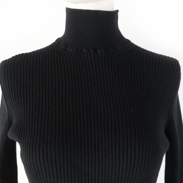 美品☆PRADA プラダ 2023年製 DNA945 コットン100％ リブ編み 長袖 ハイネック ニット トップス ブラック 36 正規品 レディース_3