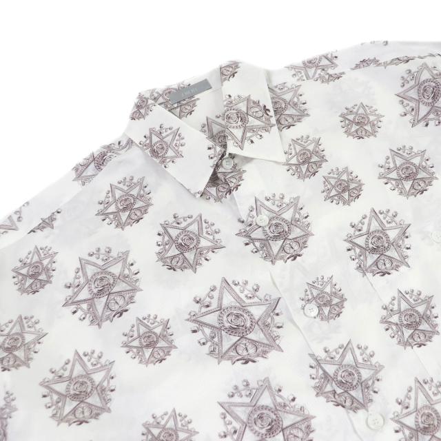 極美品□DIOR ディオール オム 243C556A5649 シルク100％ CD エトワール 総柄 半袖シャツ ホワイト系 39 イタリア製 正規品 メンズ_1
