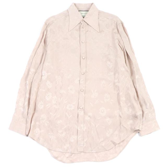 極美品□GUCCI グッチ 596832 DAISIES JACQUARD SHIRT GGロゴ デイジー ロングスリーブ 長袖シャツ ピンク 48 イタリア製 正規品 メンズ