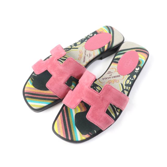 HERMES ピンク レザーサンダル 保存袋付き