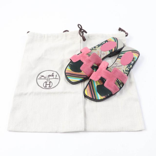 HERMES ピンク レザーサンダル 保存袋付き